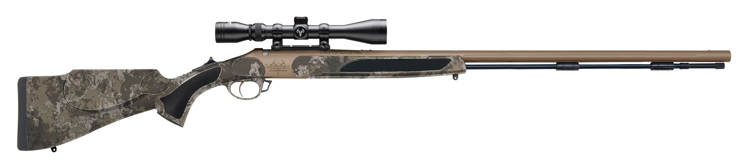 Traditions Vortek StrikerFire .50 Cal Veil Wideland Camo, 28″ Burnt Bronze Cerakote Finish w/3-9X40 Scope
